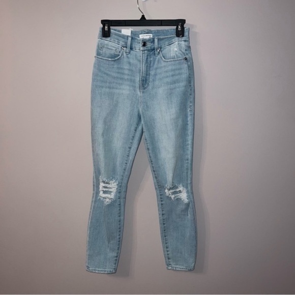 NWT Good American light blue 2/26 ripped distressed jeans - Picture 1 of 7